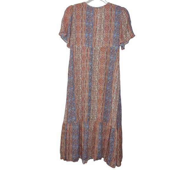 Calista Collection Boho Paisley Print Empire Waist Tiered Midi Dress - Picture 4 of 9